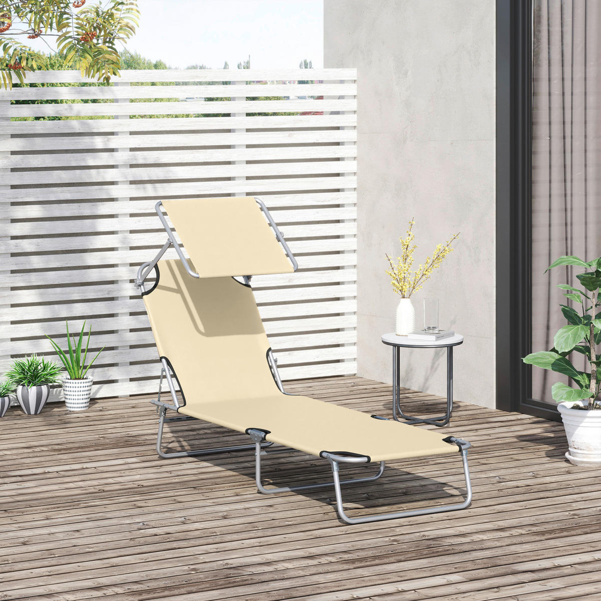 Outsunny Sonnenliege beige Stoff B/H/L: ca. 58x36x187 cm Sonnenliege - beige (187,00/58,00/36,00cm) - Outsunny