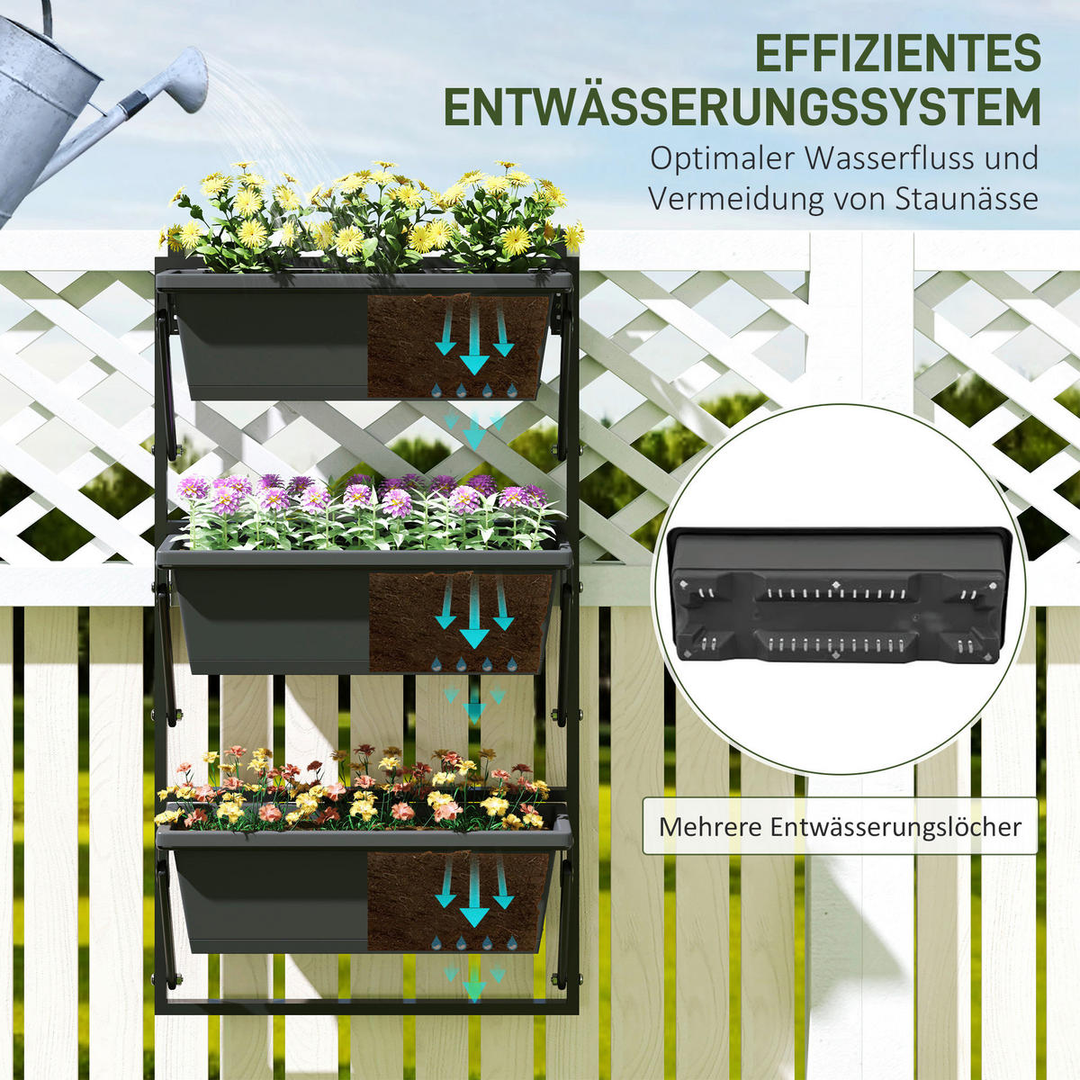 Outsunny Pflanzentopf Set dunkelgrau Kunststoff B/H/L: ca. 42x100x56 cm Pflanzentopf Set - dunkelgrau (56,00/42,00/100,00cm) - Outsunny