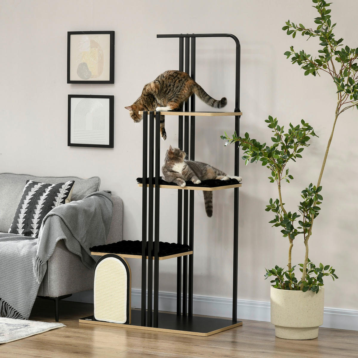 PawHut Kratzbaum schwarz Polypropylen B/H/L: ca. 48x85x170 cm Kratzbaum - schwarz (170,00/48,00/85,00cm) - PawHut