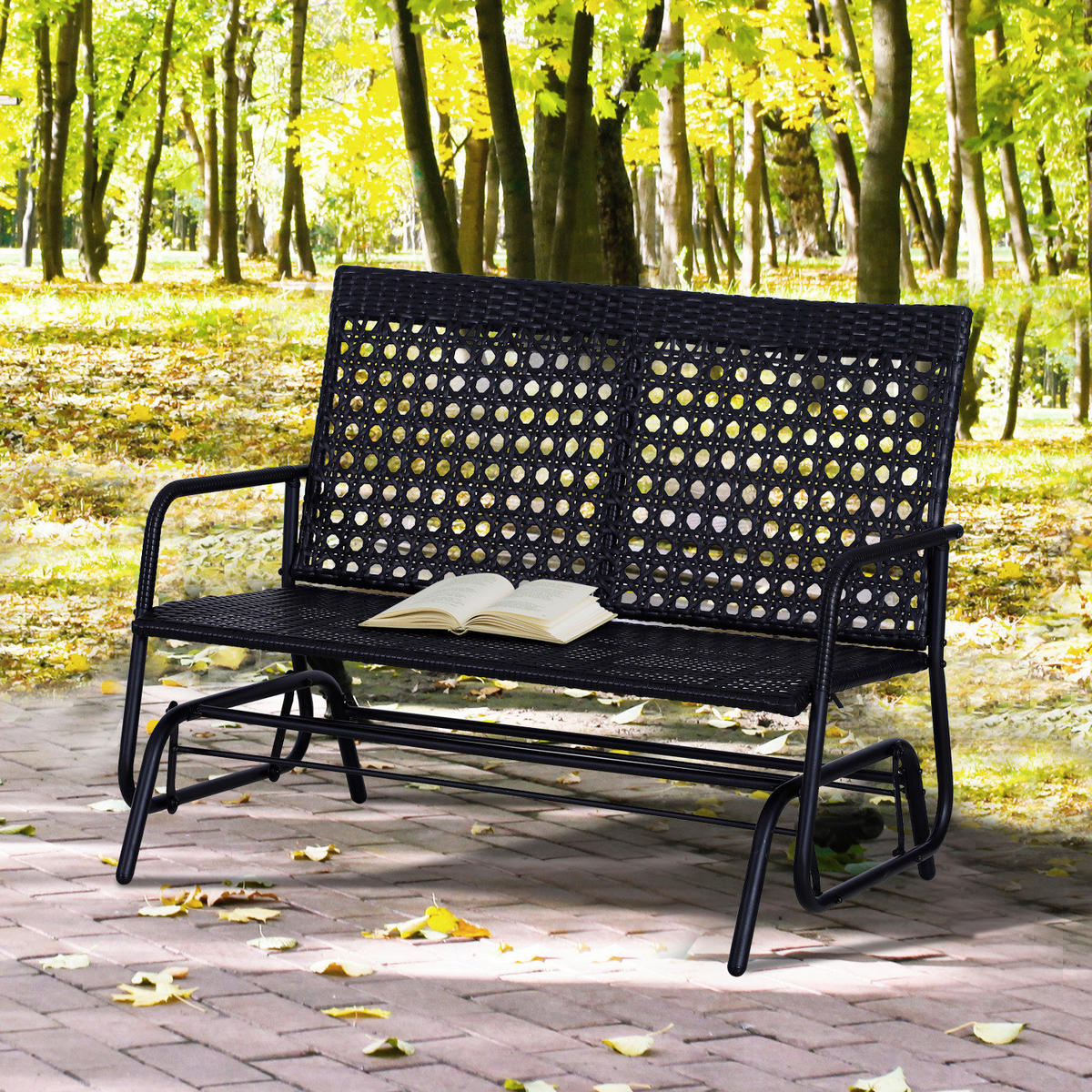 Outsunny Schaukelbank schwarz Metall B/H/L: ca. 76x90x120 cm Schaukelbank - schwarz (120,00/76,00/90,00cm) - Outsunny