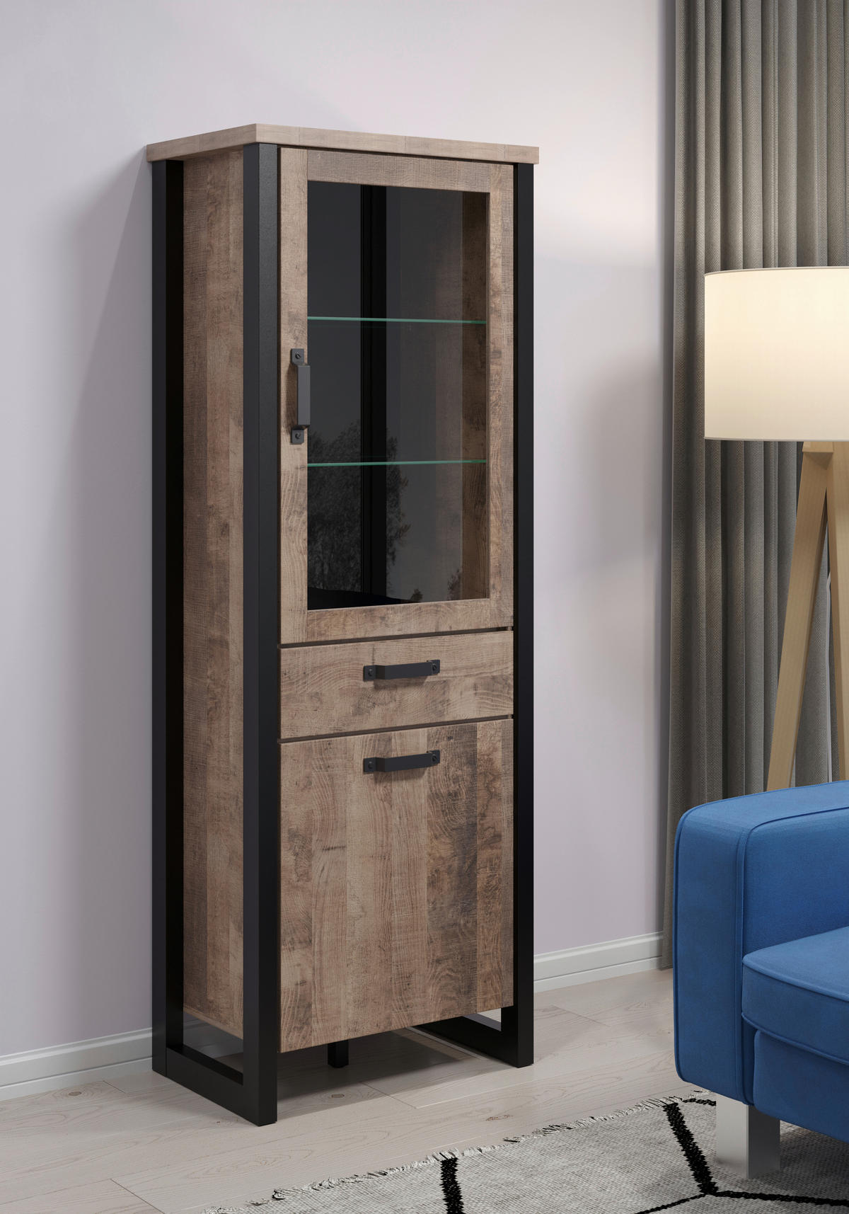 Standvitrine Emile Eiche Tabak Nachbildung B/H/T: ca. 70x195x45 cm Emile - Eiche (70,00/195,00/45,00cm) - Trendteam