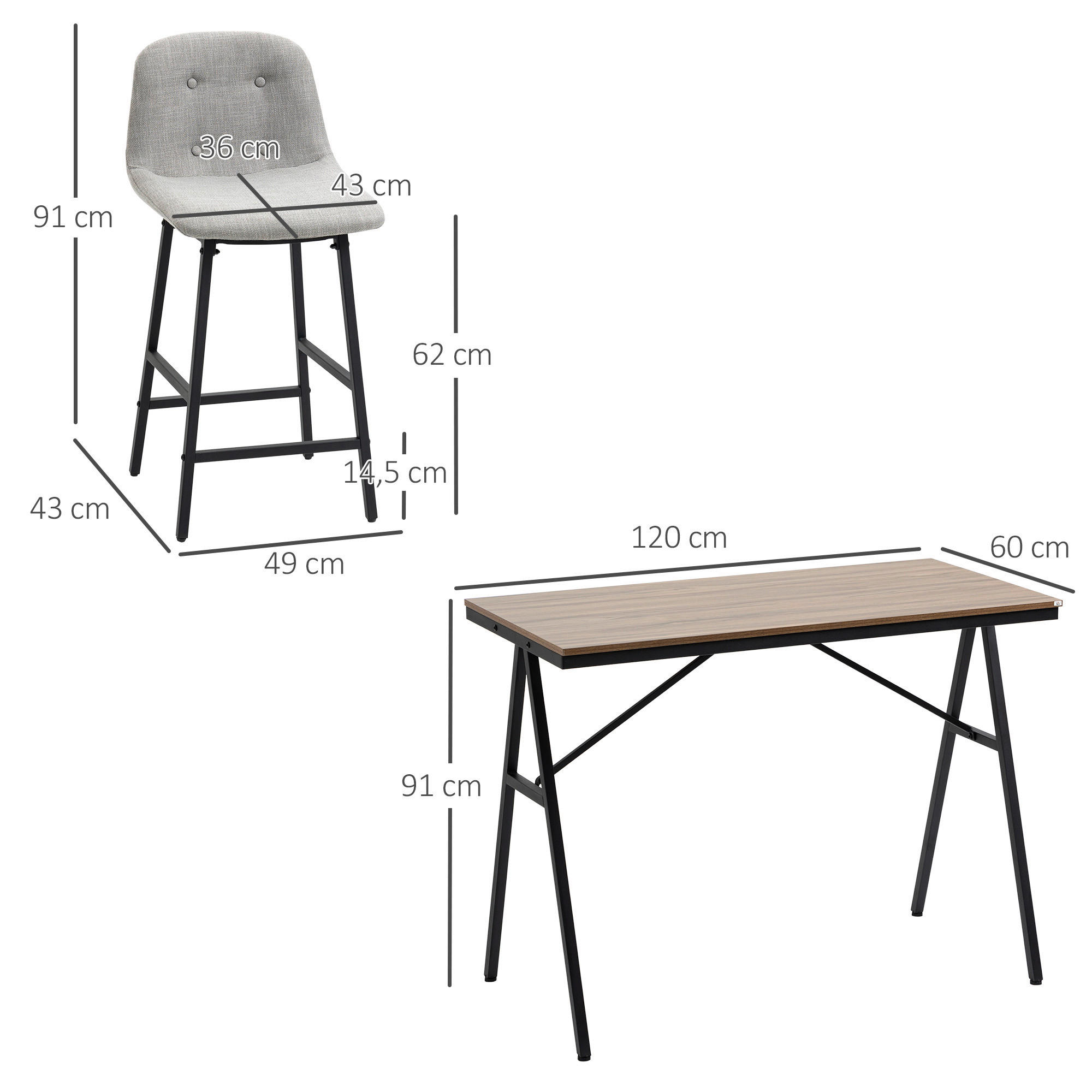 Bartisch nussbaum Nachbildung B/H/T: ca. 120x91x60 cm Bartisch-Set - nussbaum (120,00/91,00/60,00cm) - HOMCOM