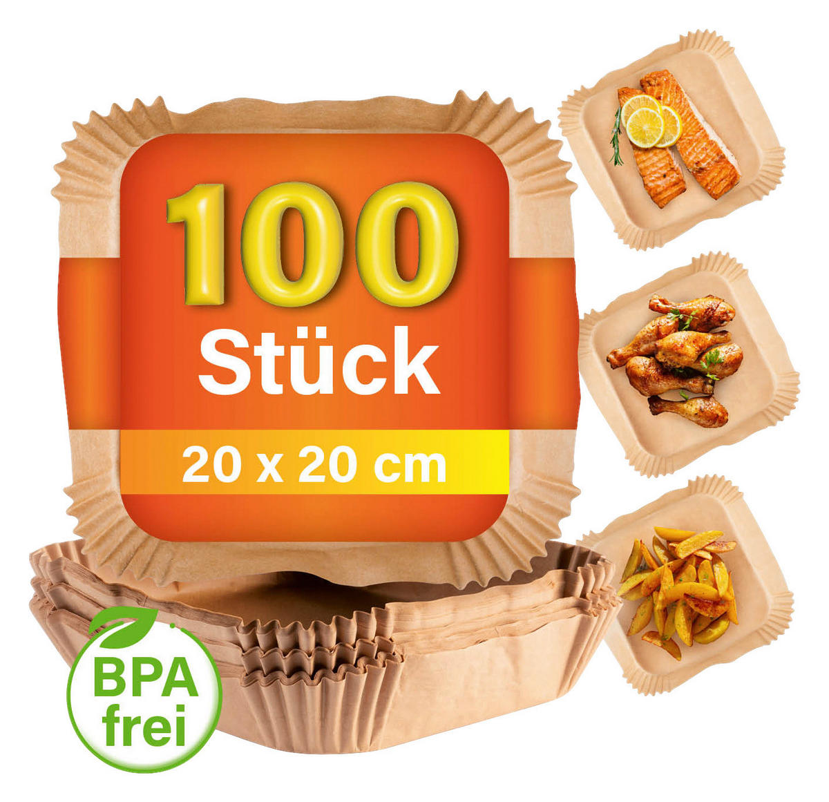 GOURMETmaxx Backpapier H/D: ca. 8x22,5 cm Backpapier_Heißluftfritteuse 100Stk - (22,50/8,00cm) - GOURMETmaxx