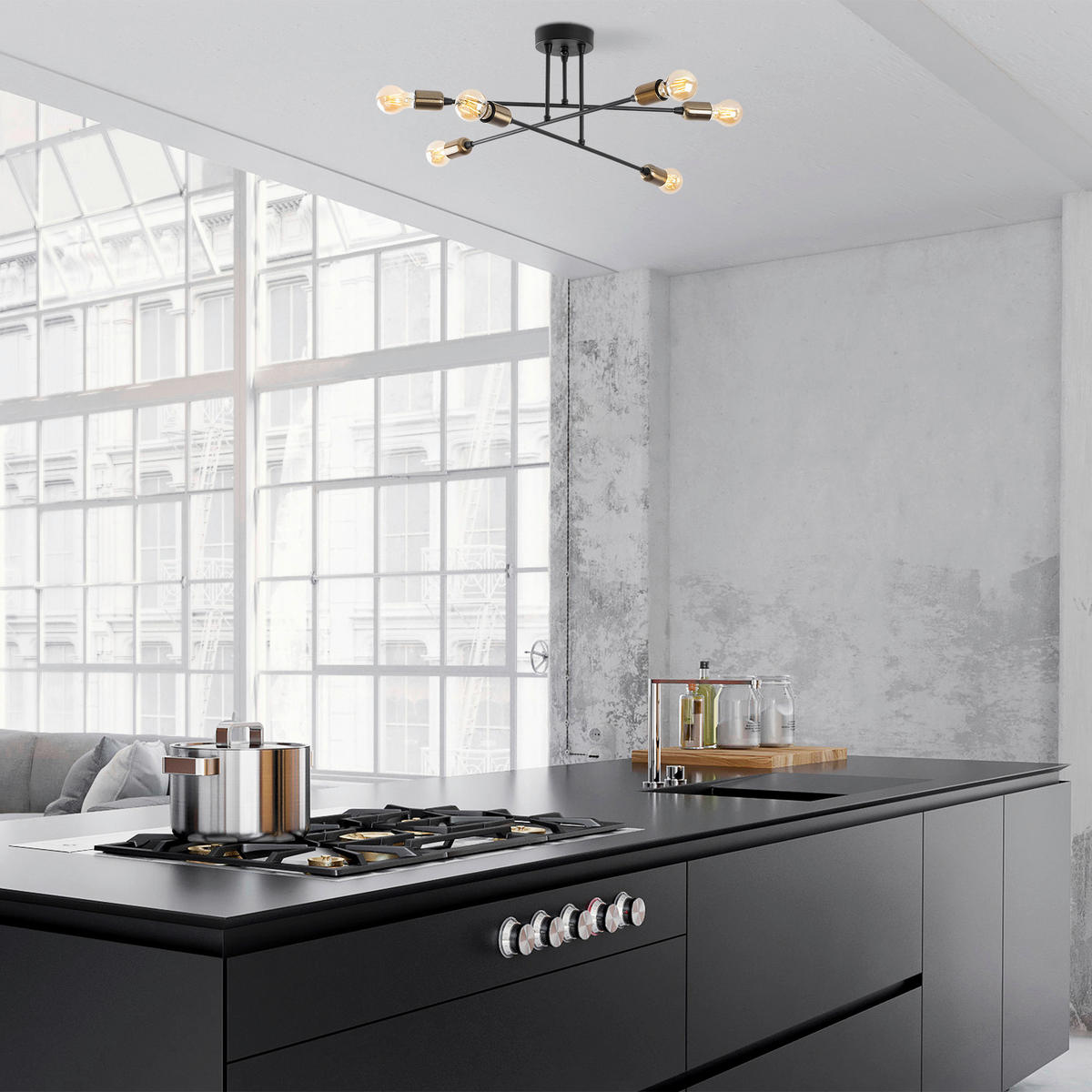 Opviq Deckenleuchte Fleur schwarz Metall B/H/T/L/D: ca. 66x27x66x66x66 cm E27 6 Brennstellen Fleur - schwarz (66,00/66,00/27,00cm) - Opviq