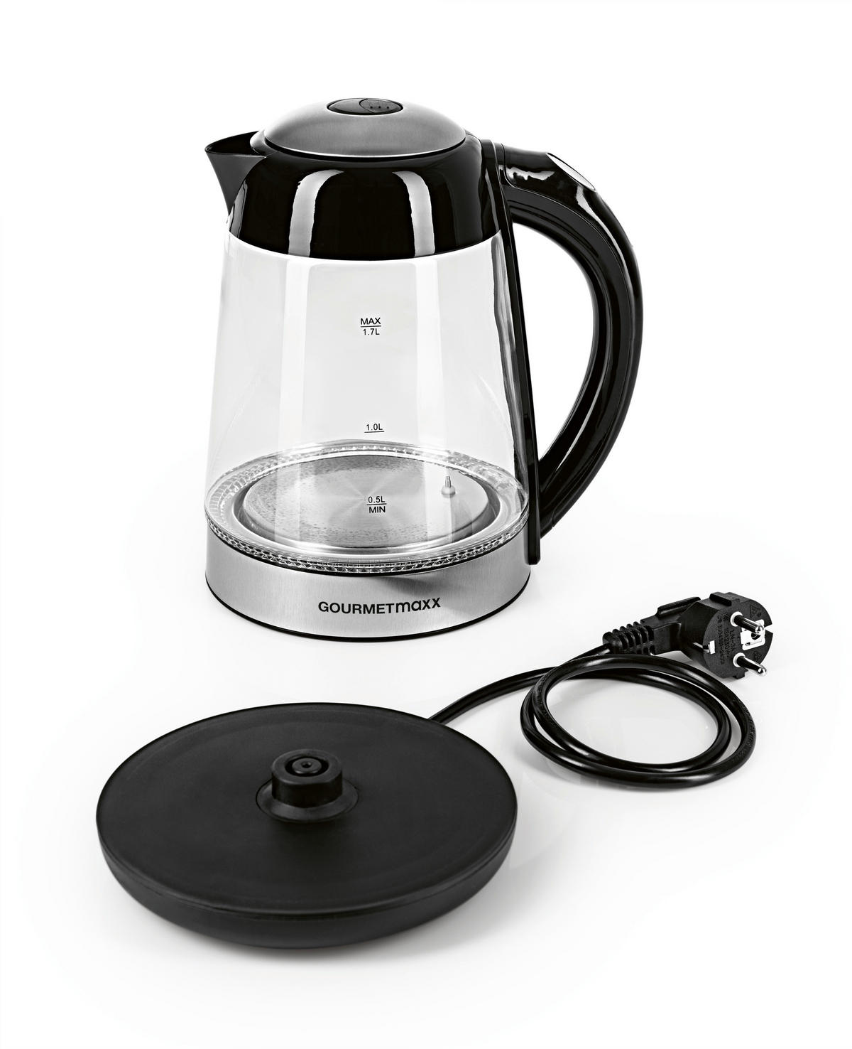 GOURMETmaxx Wasserkocher LED-Wasserkocher_Glas - schwarz (22,00/18,70/25,00cm) - GOURMETmaxx