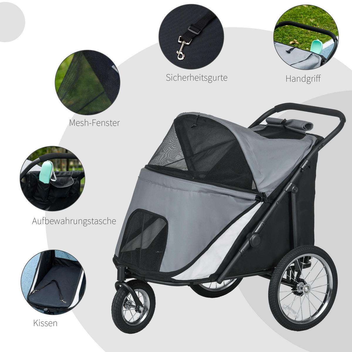 PawHut Hundebuggy grau Polyester-Mischgewebe B/H/L: ca. 70x97,5x111 cm Hundebuggy - grau (111,00/70,00/97,50cm) - PawHut