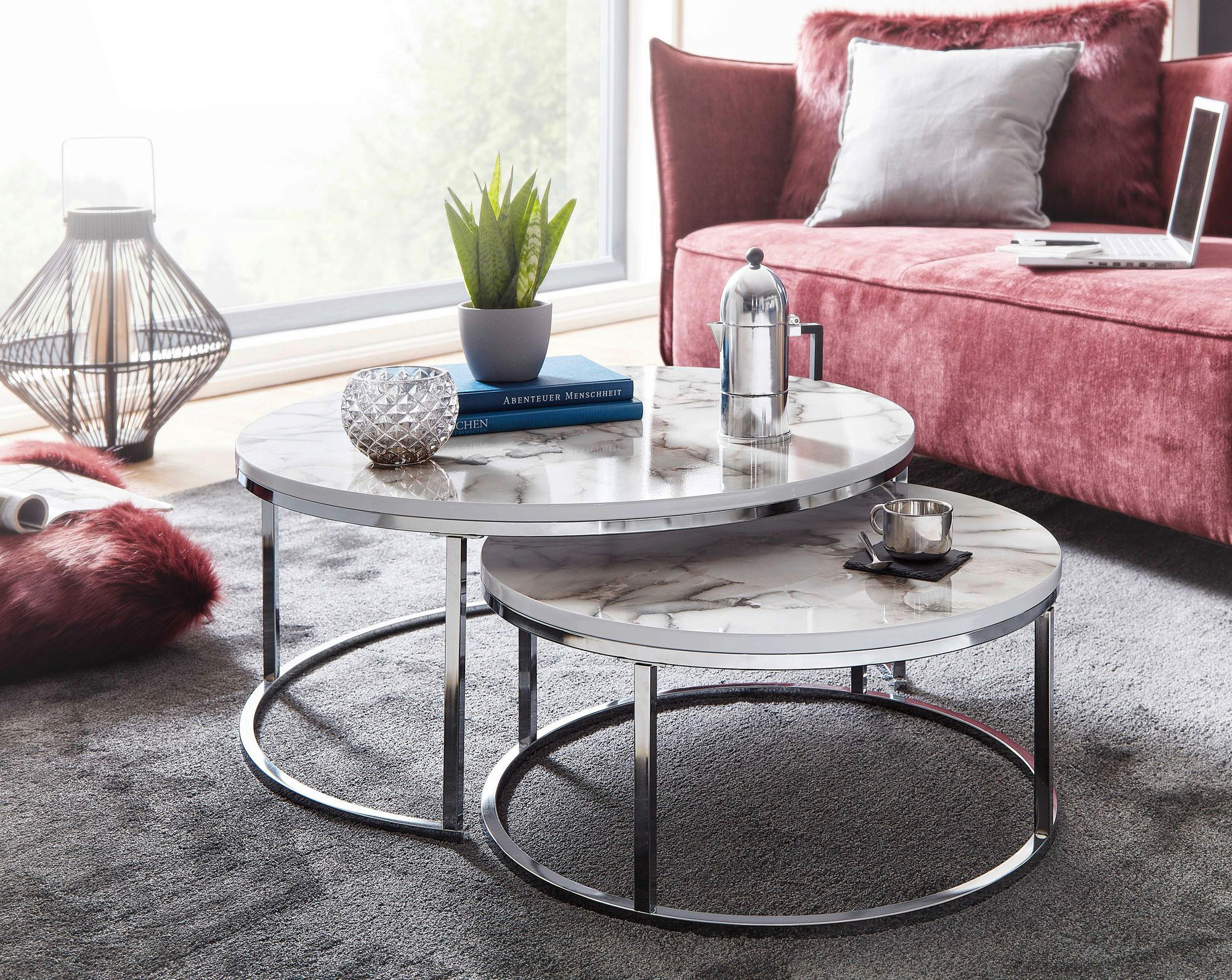 Couchtisch 2er-Set. silber B/H/T: ca. 80x36x80 cm 2er-Set. - silber (80,00/36,00/80,00cm) - Wohnling