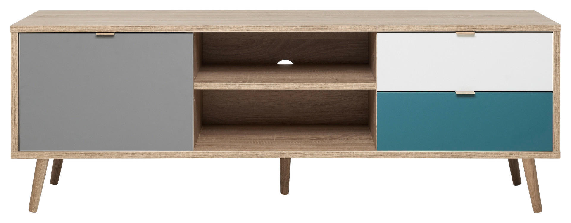 TV-Lowboard Cuba Eiche Sonoma Nachbildung weiß grau petrol B/H/T: ca. 150x52x40 cm Cuba - Eiche/weiß (150,00/52,00/40,00cm)