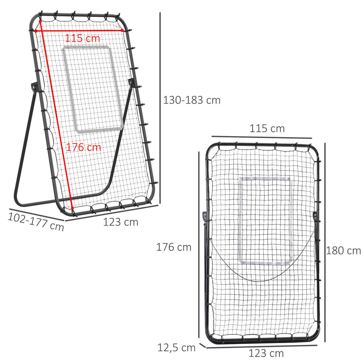 HOMCOM Outdoor-Spielzeug schwarz B/H/L: ca. 73x123x178,5 cm Fußball_Rebounder - schwarz (178,50/73,00/123,00cm) - HOMCOM