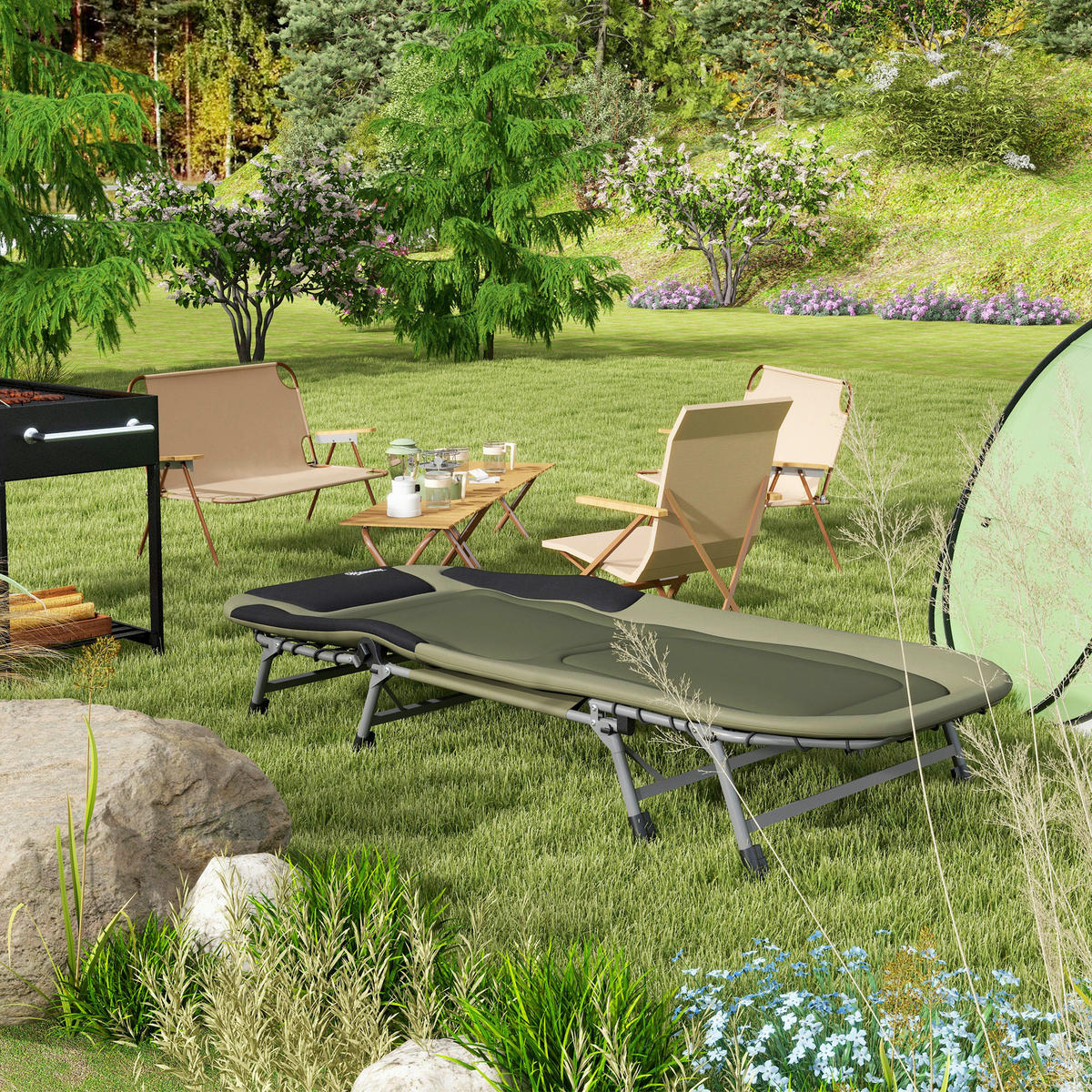 Outsunny Campingbett B/H/L: ca. 85x55x200 cm Campingbett - grün (200,00/85,00/55,00cm) - Outsunny