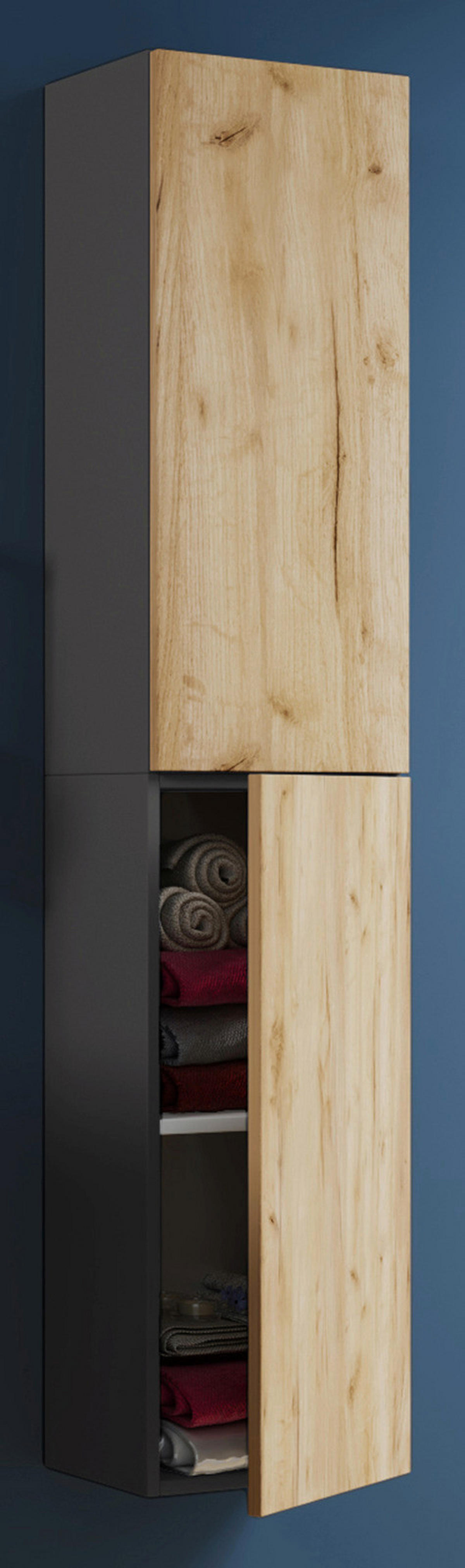 Hochschrank Lendas anthrazit Eiche Honig Nachbildung B/H/T: ca. 33x150x22 cm Lendas - Eiche/anthrazit (33,00/150,00/22,00cm) - VCM Möbel