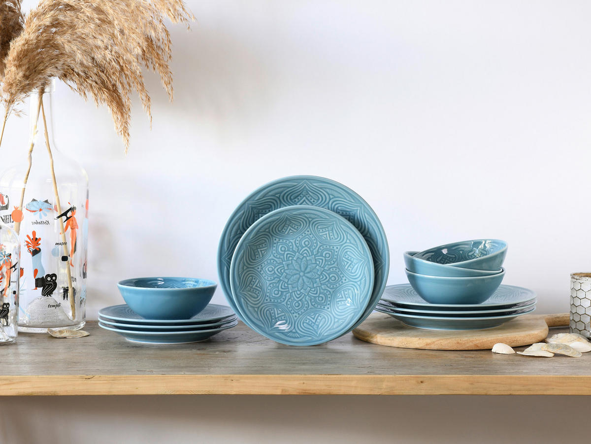 CreaTable Tafelservice Orient Mandala aqua Porzellan 12 tlg. Orient Mandala - aqua - CreaTable