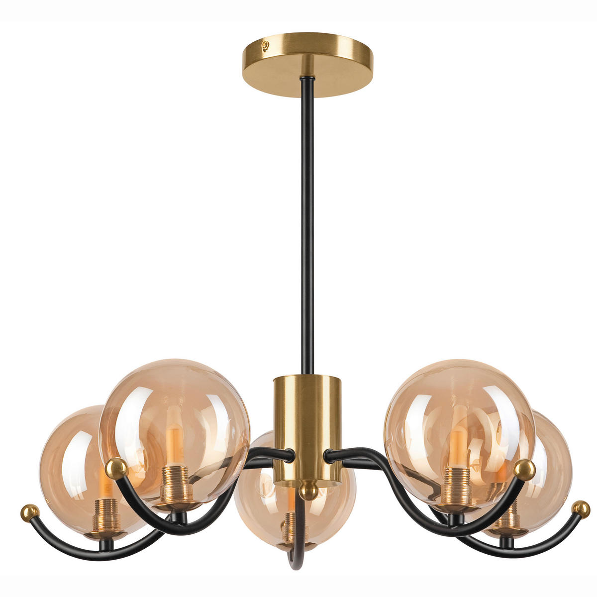 Lamkur Pendelleuchte GEORGIA 49281 schwarz gold Glas Stahl H/L: ca. 48,5x54 cm E27 5 Brennstellen Georgia - gold/schwarz (54,00cm) - Lamkur