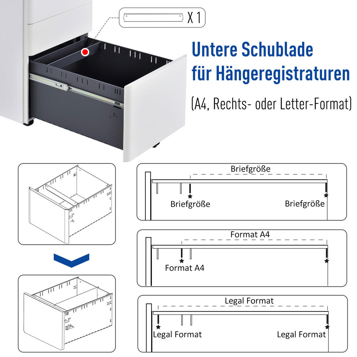 Rollcontainer 924-006WT weiß B/H/T: ca. 39x59x48 cm 924-006WT - weiß (39,00/59,00/48,00cm) - Vinsetto