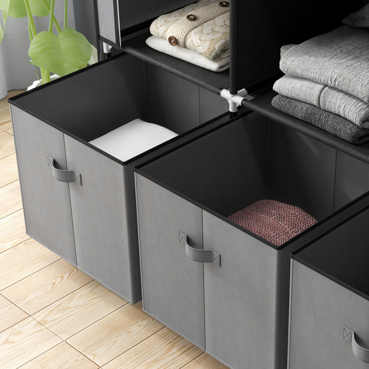 HOMCOM Kleiderschrank dunkelgrau Polypropylen B/H/L: ca. 43x125x162,5 cm Stoffschrank - dunkelgrau (162,50/43,00/125,00cm) - HOMCOM