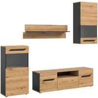 Wohnwand Caserta basaltgrau Nachbildung Artisan Oak Nachbildung B/H/T: ca. 253x196x40 cm Caserta - basaltgrau (253,00/196,00/40,00cm) - xonox.home