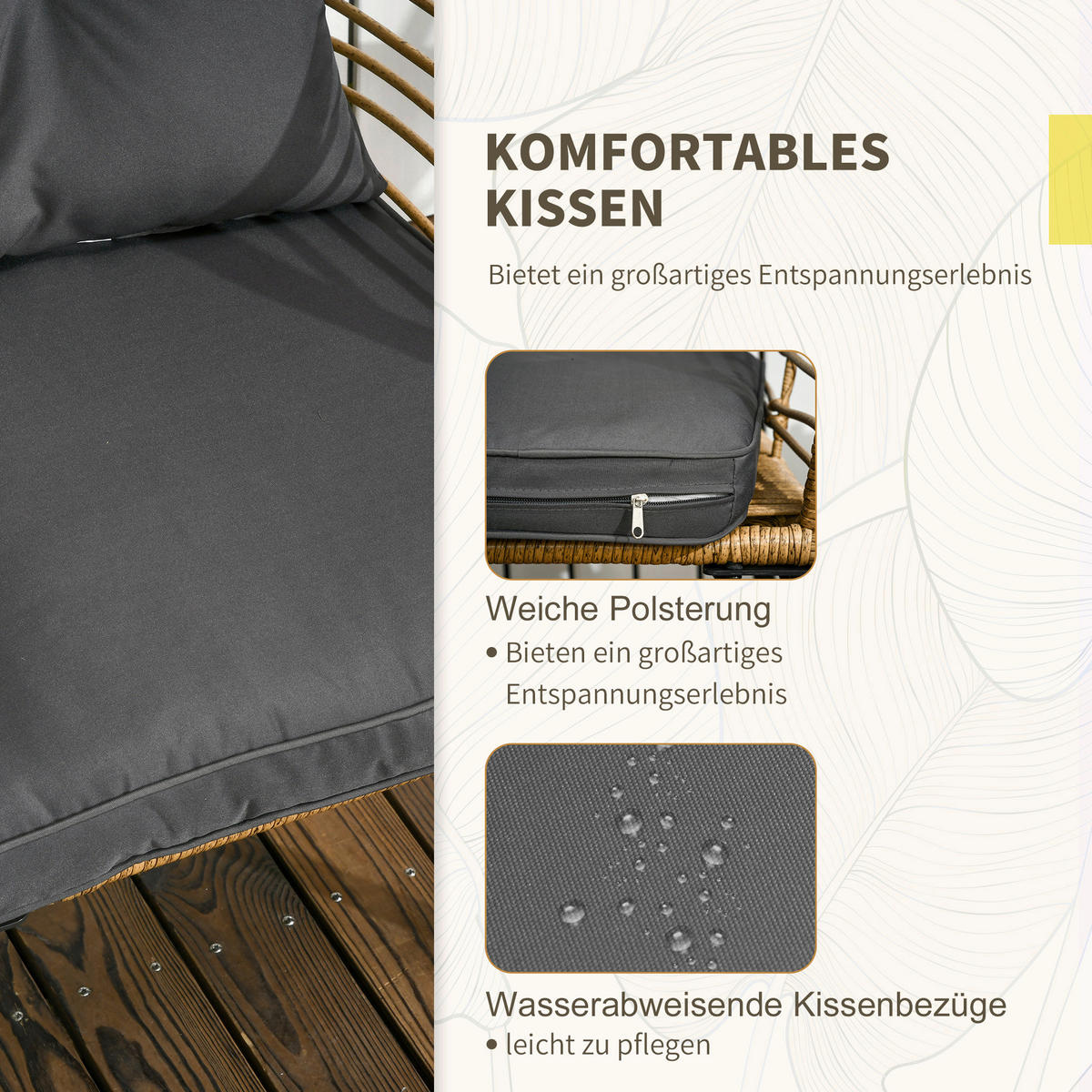Outsunny Sitzgruppe dunkelgrau Edelstahl B/H/L: ca. 65x62x78 cm Rattan_Gartenmöbel-Set - sand/dunkelgrau (78,00/65,00/62,00cm) - Outsunny