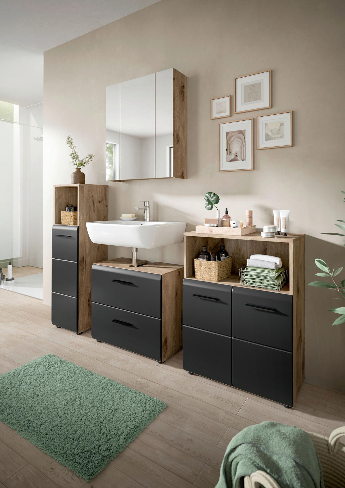 Schrank Ice Nox Oak Nachbildung schwarz matt B/H/T: ca. 30x110x30 cm Ice - schwarz (30,00/110,00/30,00cm) - xonox.home