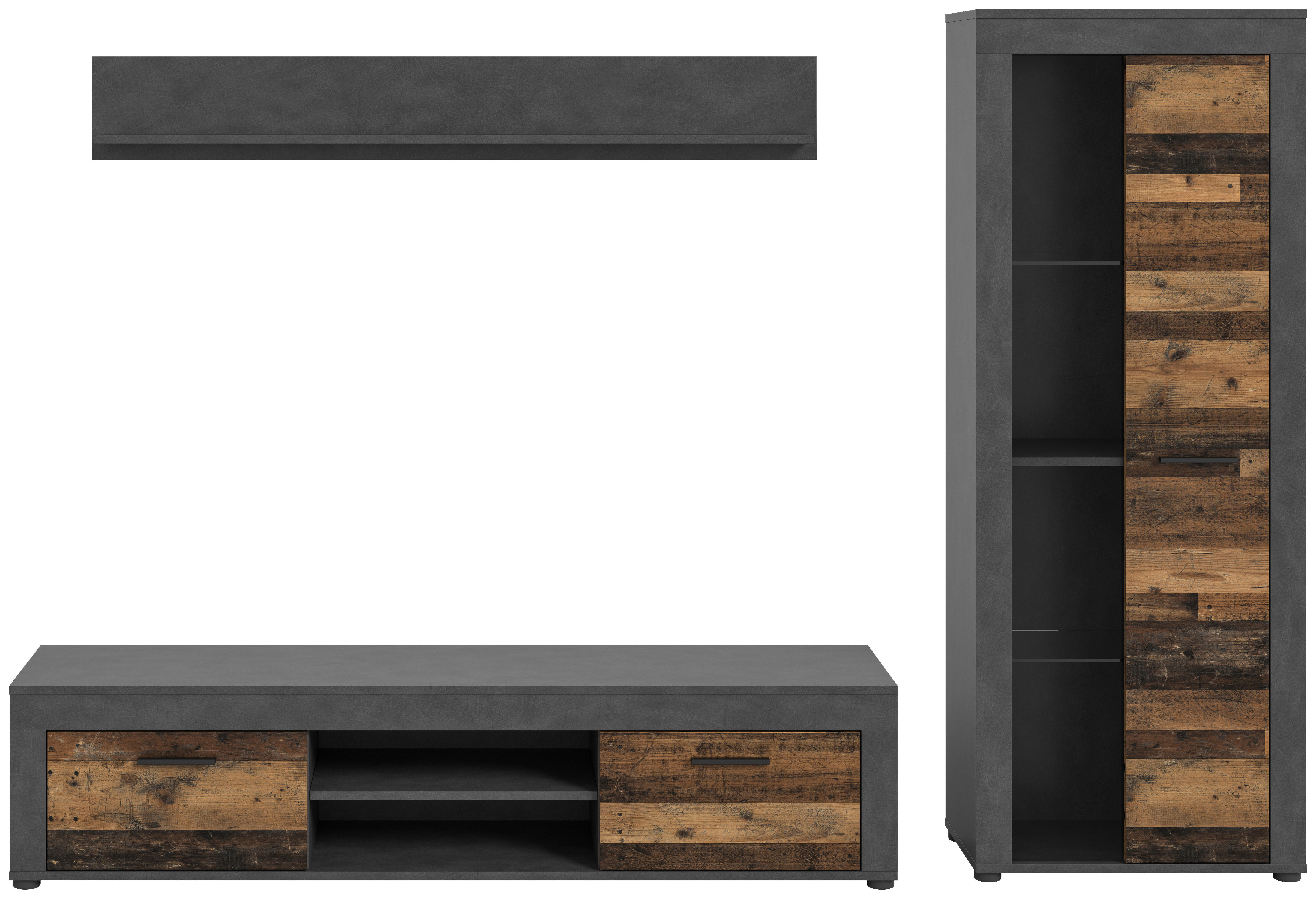 Wohnwand Jam Matera Nachbildung Old Wood Nachbildung B/H/T: ca. 159x235x35 cm Jam - (159,00/235,00/35,00cm) - xonox.home