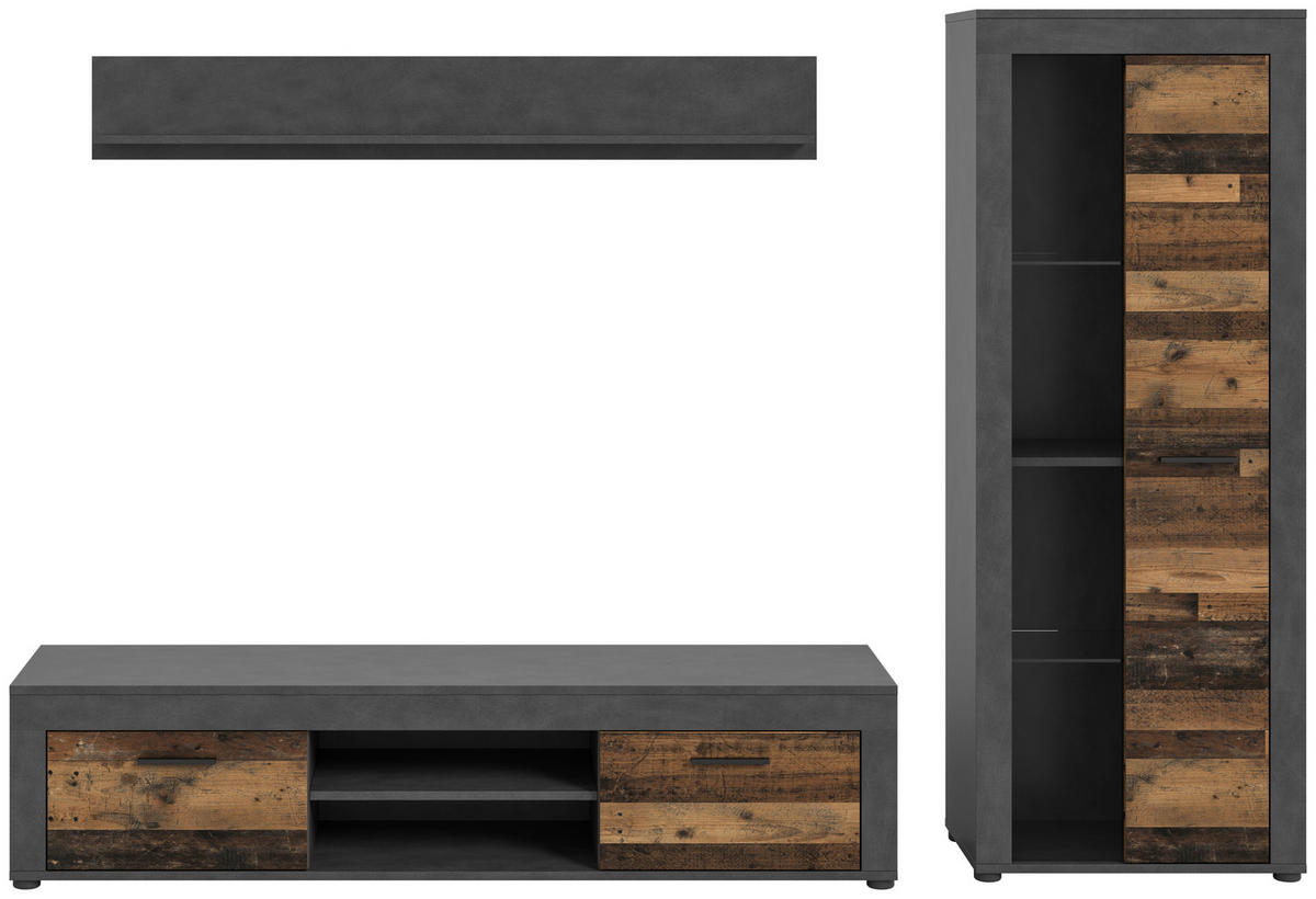 Wohnwand Jam Matera Nachbildung Old Wood Nachbildung B/H/T: ca. 159x235x35 cm Jam - (159,00/235,00/35,00cm) - xonox.home
