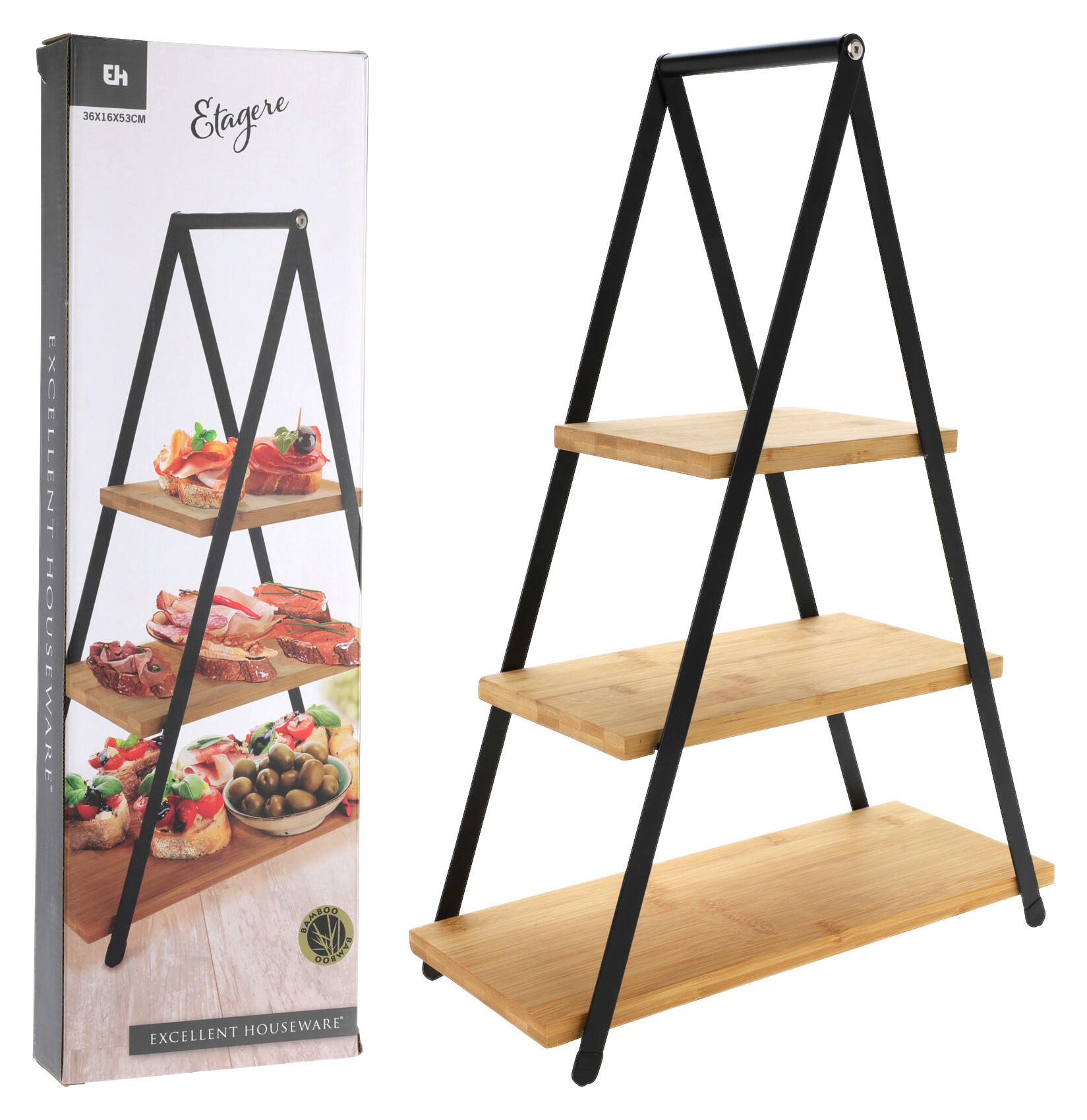 Excellent Houseware Etagere natur Bambus Etagere - natur/schwarz - Excellent Houseware