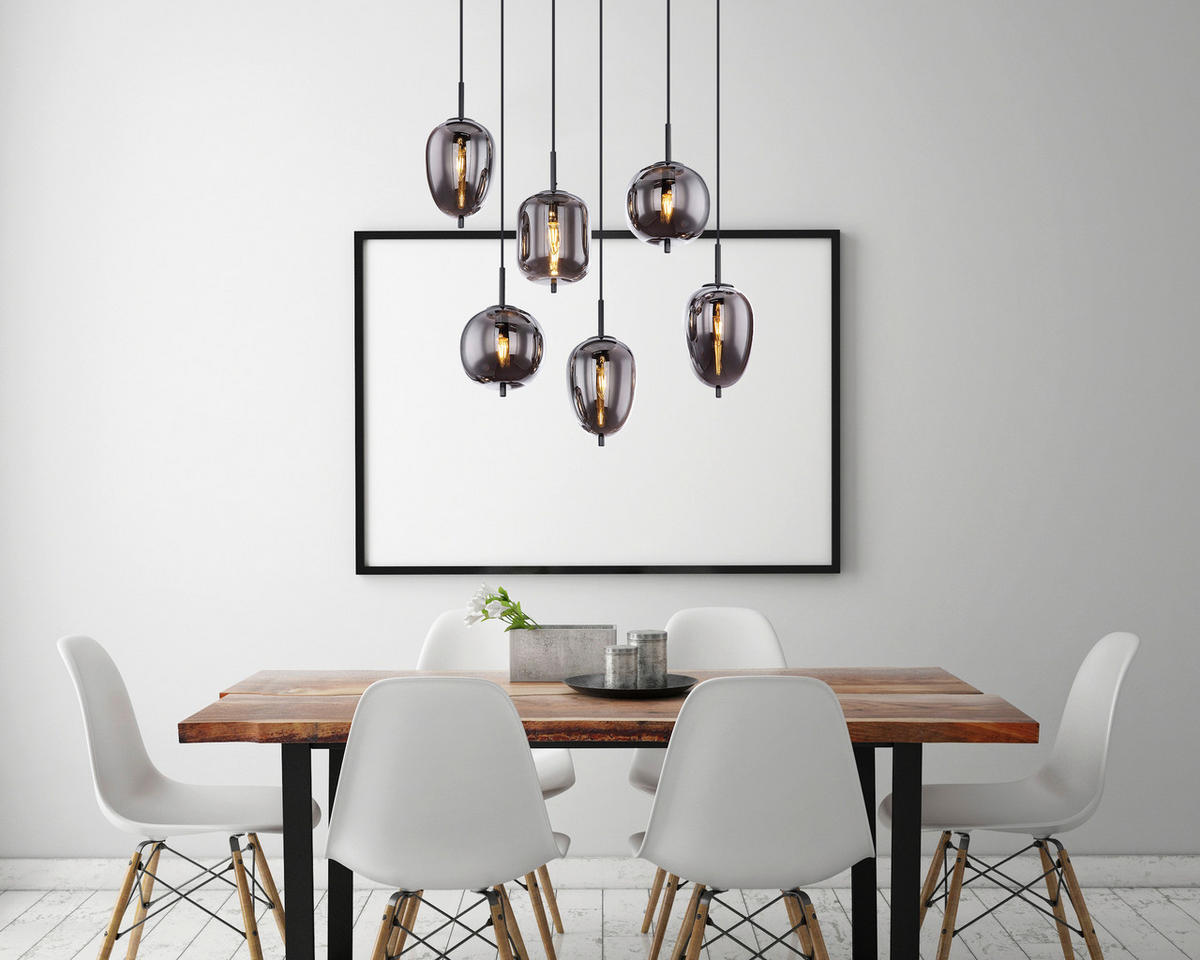 GLOBO Pendelleuchte Blacky 15345-6 schwarz Rauch Metall Rauchglas B/H/L: ca. 34x120x80 cm E14 6 Brennstellen Blacky - schwarz/Rauch (80,00/34,00/120,00cm) - GLOBO