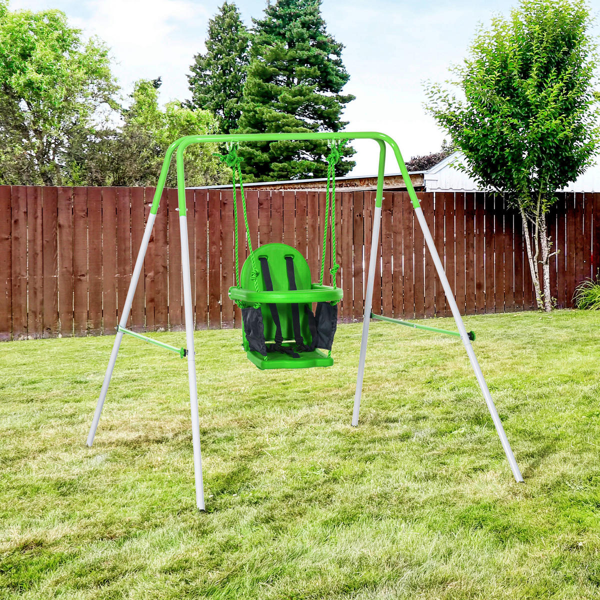 Outsunny Kinderschaukel grau B/H/L: ca. 146x122x122 cm Kinderschaukel - grün/grau (122,00/146,00/122,00cm) - Outsunny