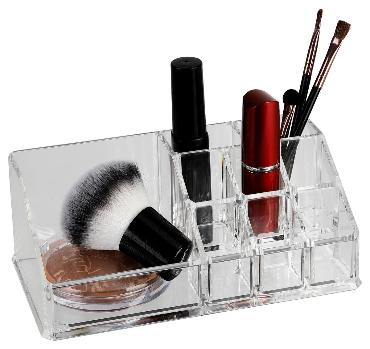 Axentia Organizer transparent Kunststoff B/H/L: ca. 17,3x6,5x9,3 cm Kosmetik-Organizer eckig 9 Fächer - transparent (9,30/17,30/6,50cm) - Axentia