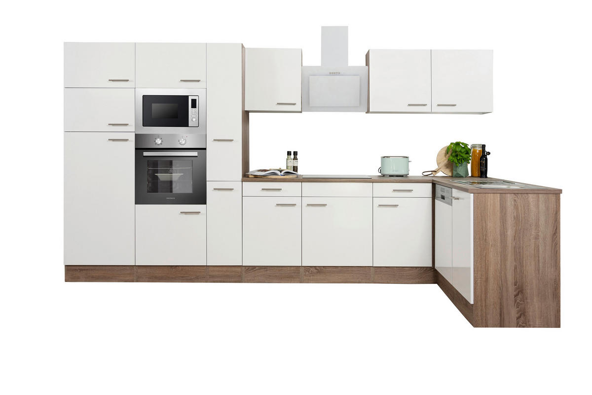 Respekta Winkelküche KBL370EYWMISGKE weiß B/H/T: ca. 370x205x172 cm KBL370EYWMISGKE - Eiche/weiß (370,00/205,00/172,00cm) - Respekta