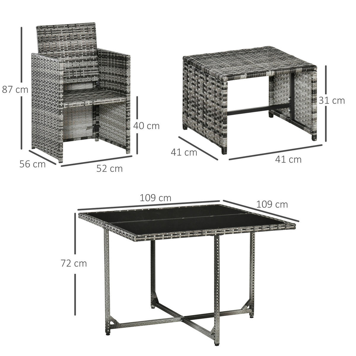 Outsunny Sitzgruppe dunkelgrau Edelstahl B/H/L: ca. 109x109x72 cm Gartenmöbel-Set - dunkelgrau (72,00/109,00/109,00cm) - Outsunny