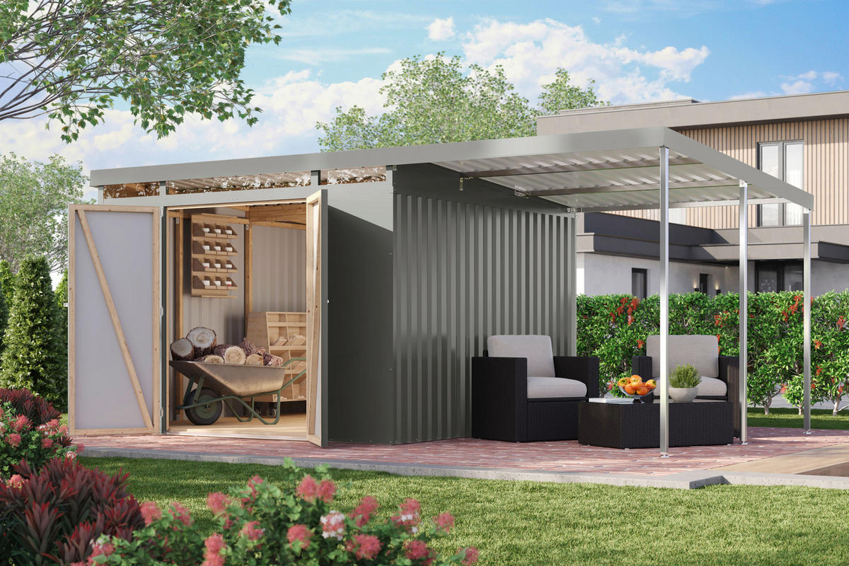 Karibu Gartenhaus Indra 3,5 grau B/H/T: ca. 289x213x289 cm Indra 3,5 - grau (289,00/213,00/289,00cm) - Karibu