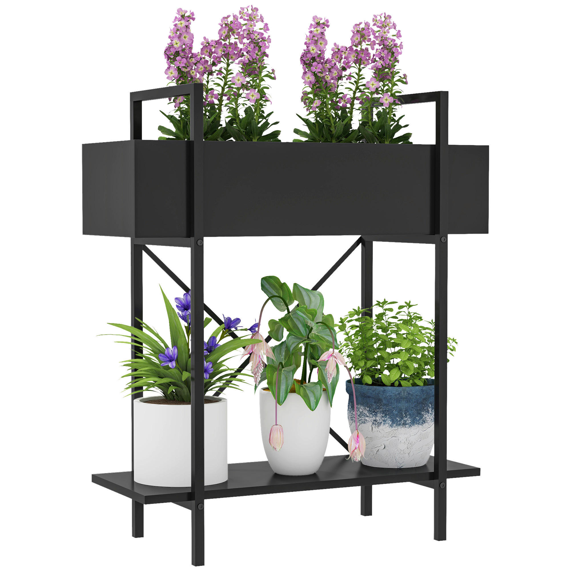 Outsunny Pflanzenständer schwarz Metall B/H/L: ca. 25x70x60 cm Pflanzenständer - schwarz (60,00/25,00/70,00cm) - Outsunny