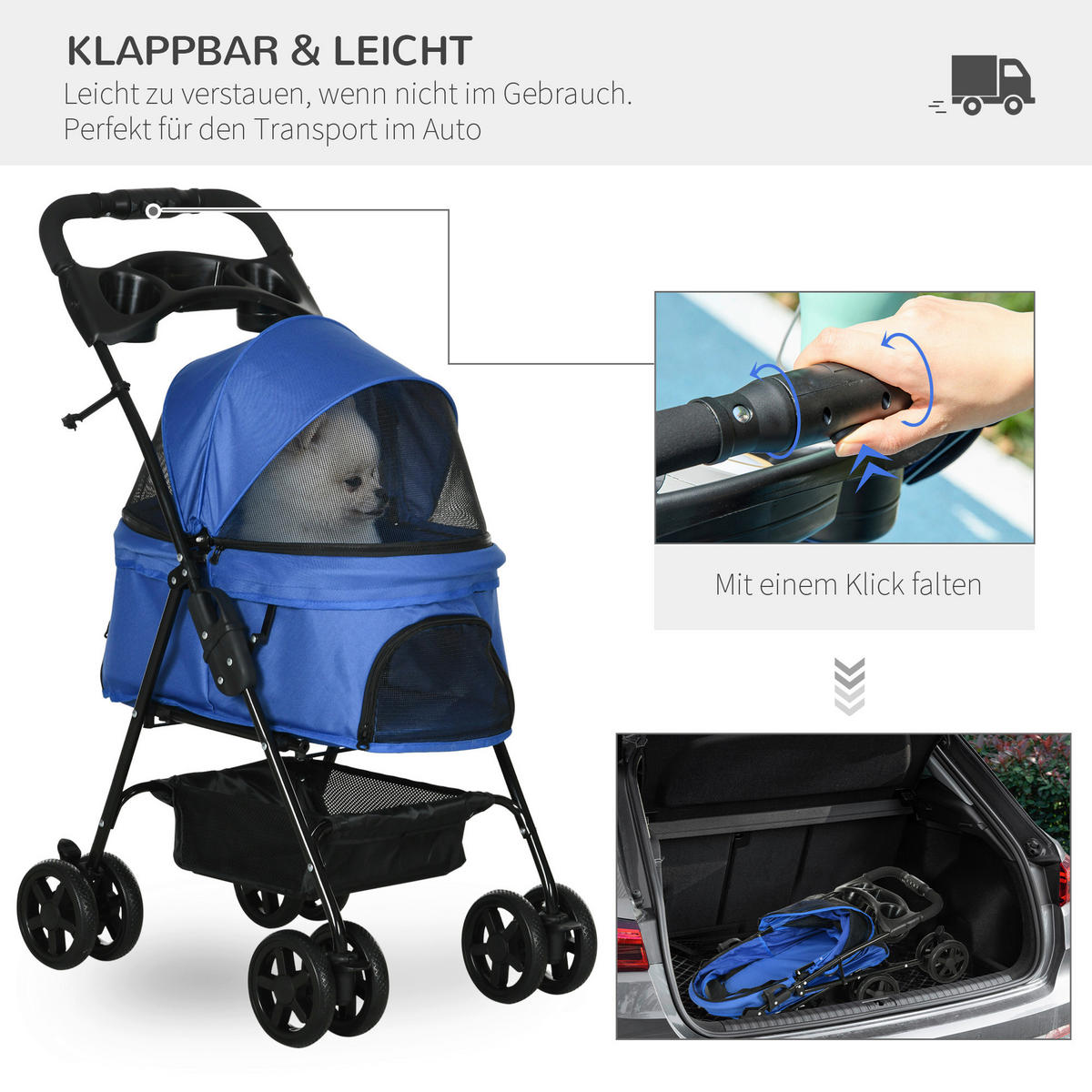 PawHut Hunde-Zubehör blau Edelstahl B/H/L: ca. 45x67x96 cm Hundewagen - blau (96,00/45,00/67,00cm) - PawHut