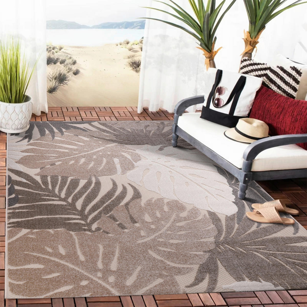Sanat Outdoorteppich FLORAL beige B/L: ca. 80x200 cm FLORAL - beige (80,00/200,00cm) - Sanat