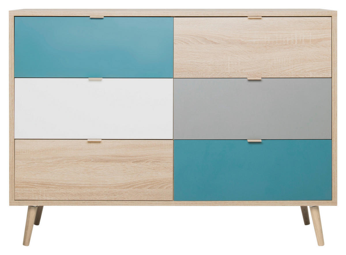 Kommode Cuba Eiche Sonoma Nachbildung weiß grau petrol B/H/T: ca. 120x87x40 cm Cuba - Eiche/weiß (120,00/87,00/40,00cm)