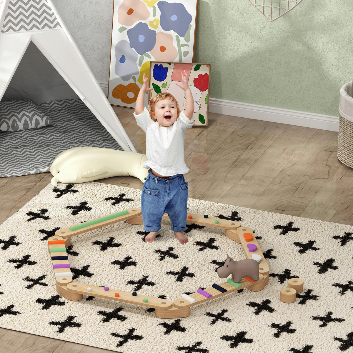 AIYAPLAY Kinder Balancierbalken B/H/L: ca. 115x8,5x130 cm Kinder Balancierbalken - multicolor (130,00/115,00/8,50cm) - AIYAPLAY