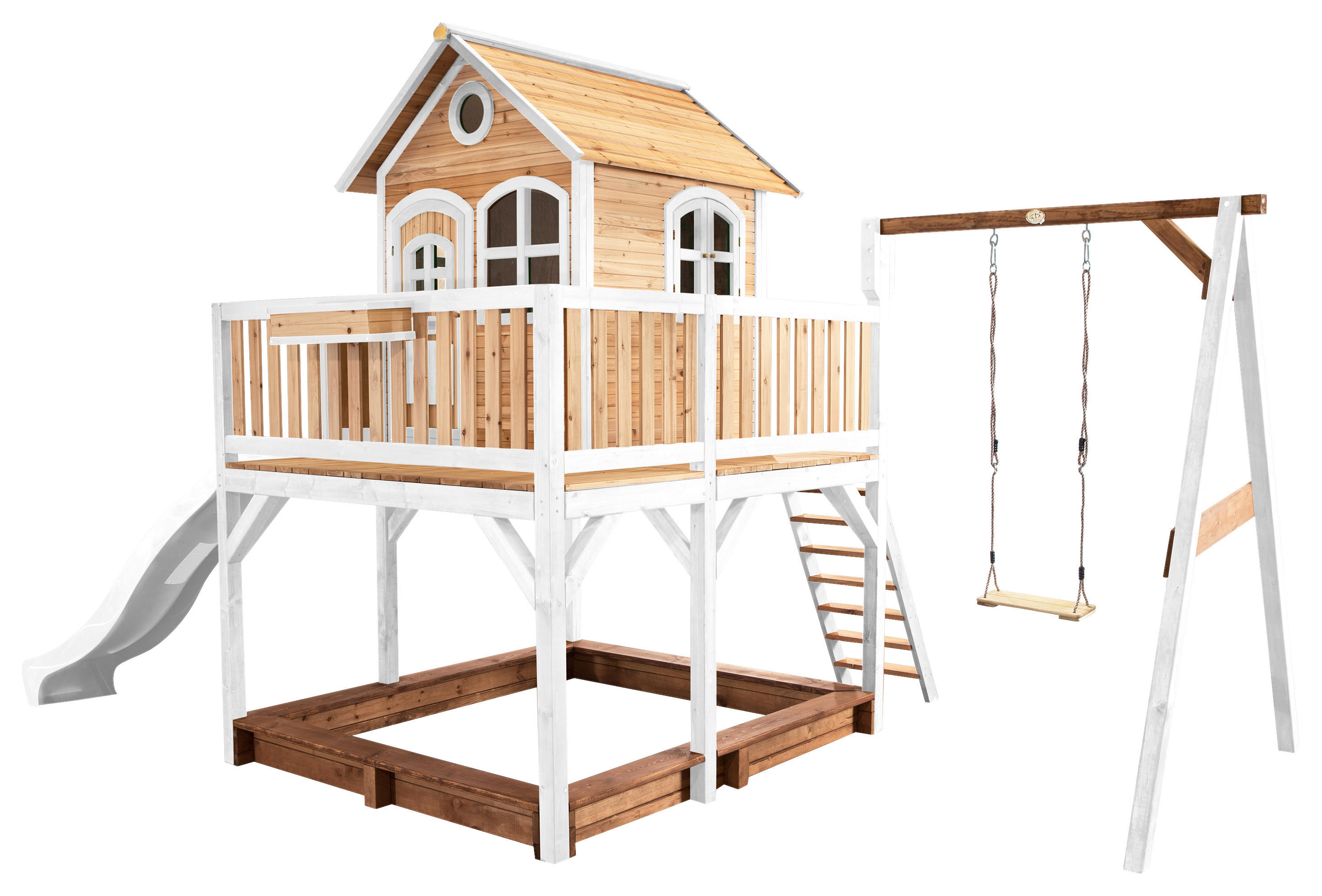 AXI Spielhaus Liam braun B/H/L: ca. 541x291x277 cm Liam - braun/weiß (277,00/541,00/291,00cm) - AXI