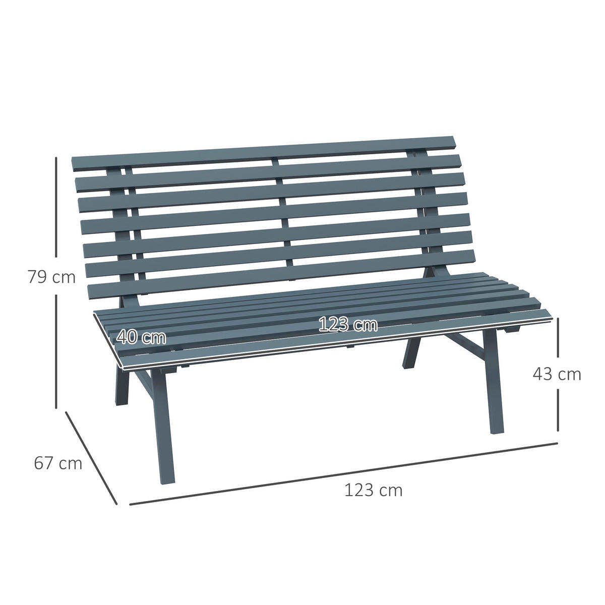 Outsunny Gartenbank blau Aluminium B/H/L: ca. 67x79x123 cm Gartenbank - blau (123,00/67,00/79,00cm) - Outsunny