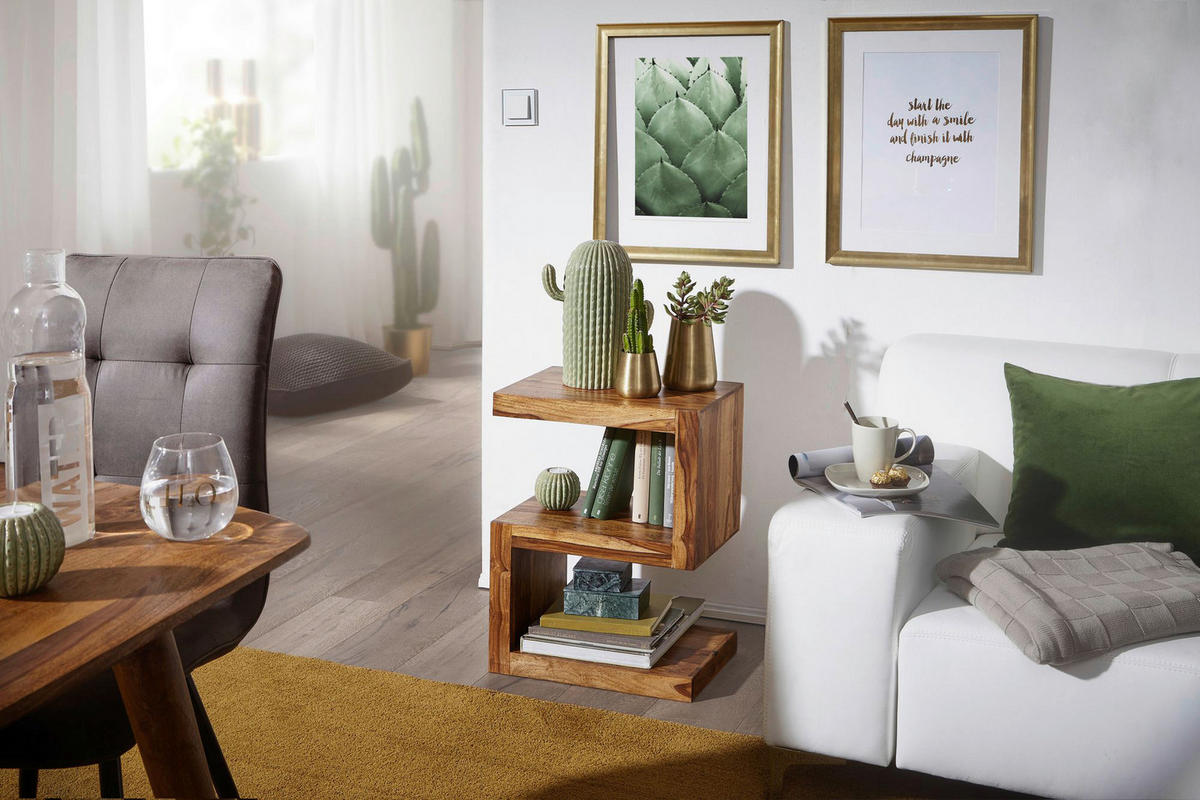 Beistelltisch natur Akazie Beistelltisch Cube S - natur - Wohnling