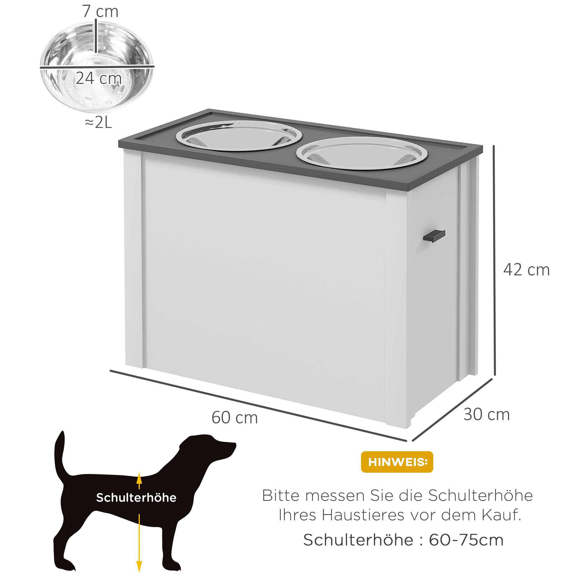 PawHut Futterstation weiß MDF B/H/L: ca. 30x42x60 cm Futterstation - weiß (60,00/30,00/42,00cm) - PawHut