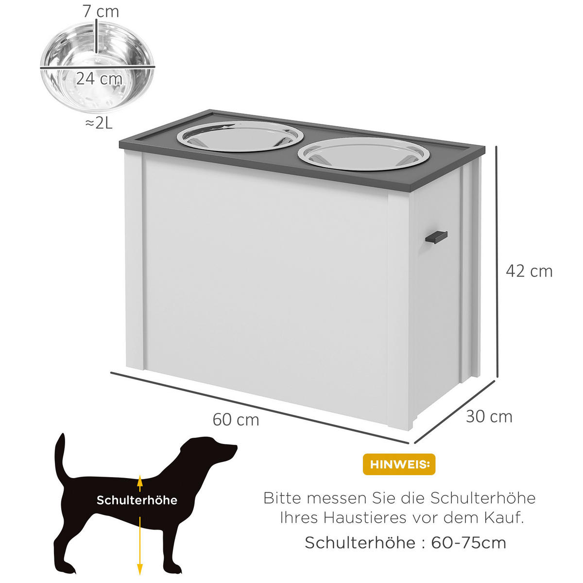 PawHut Futterstation weiß MDF B/H/L: ca. 30x42x60 cm Futterstation - weiß (60,00/30,00/42,00cm) - PawHut