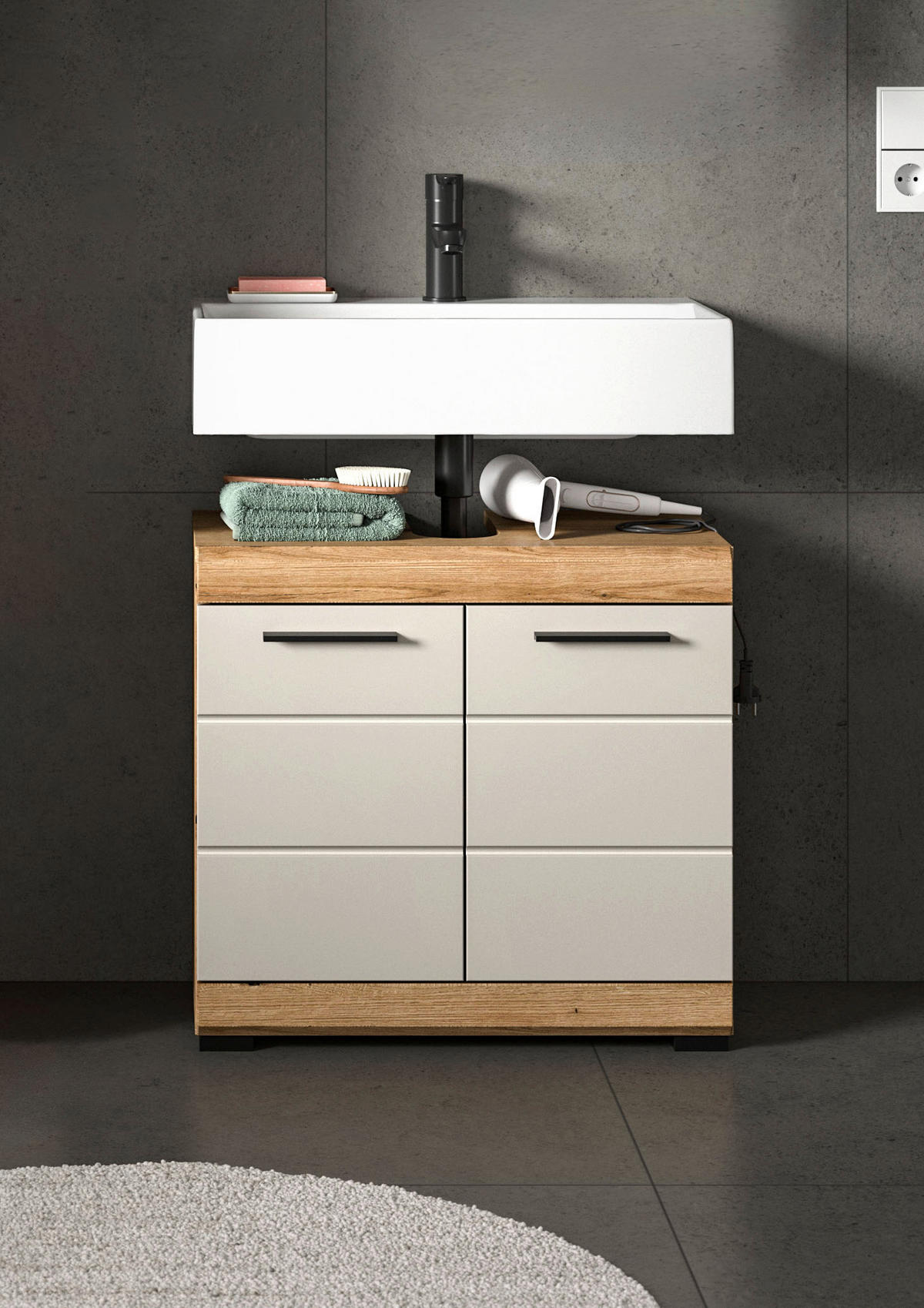 Waschbeckenunterschrank Scout Evoke Oak Nachbildung Kaschmirgrau Nachbildung B/H/T: ca. 60x56x34 cm Scout - Kaschmirgrau (60,00/56,00/34,00cm) - xonox.home