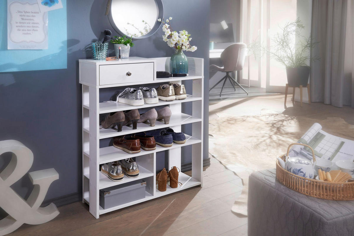 Schuhregal weiß B/H/T: ca. 75x92,5x24 cm Schuhregal - weiß (75,00/92,50/24,00cm) - Wohnling