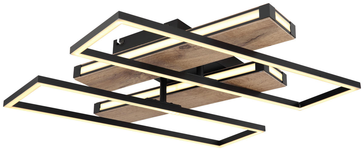 GLOBO LED-Deckenleuchte 67299D1 mattschwarz dunkelbraun Kunststoff MDF Metall B/H/T: ca. 52x10x60 cm COLLI - dunkelbraun/mattschwarz (52,00/10,00/60,00cm) - GLOBO