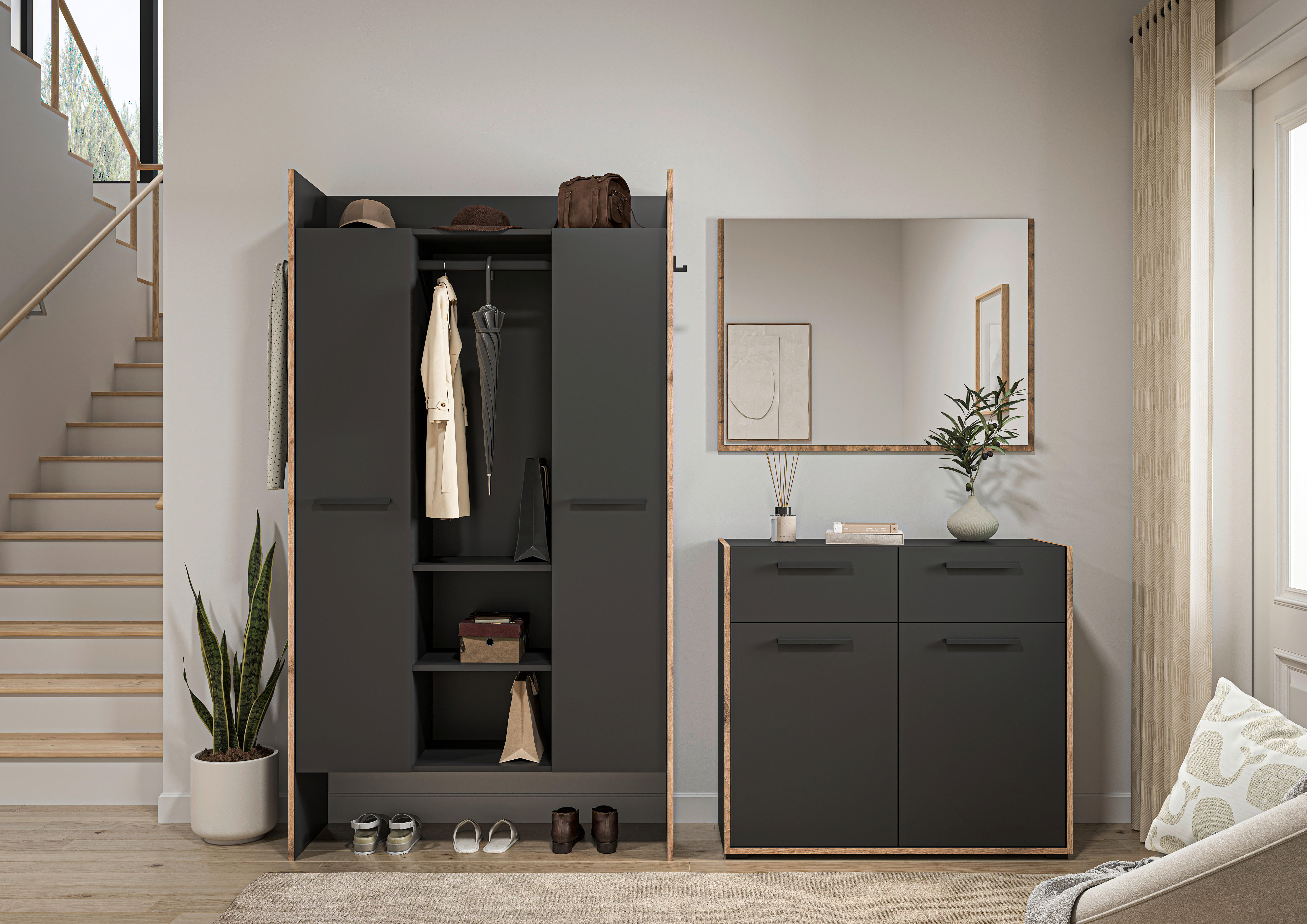 Garderobe Bueno Basalt Nox Oak Nachbildung B/H/T: ca. 215x189x37 cm Bueno - Basalt (215,00/189,00/37,00cm) - xonox.home