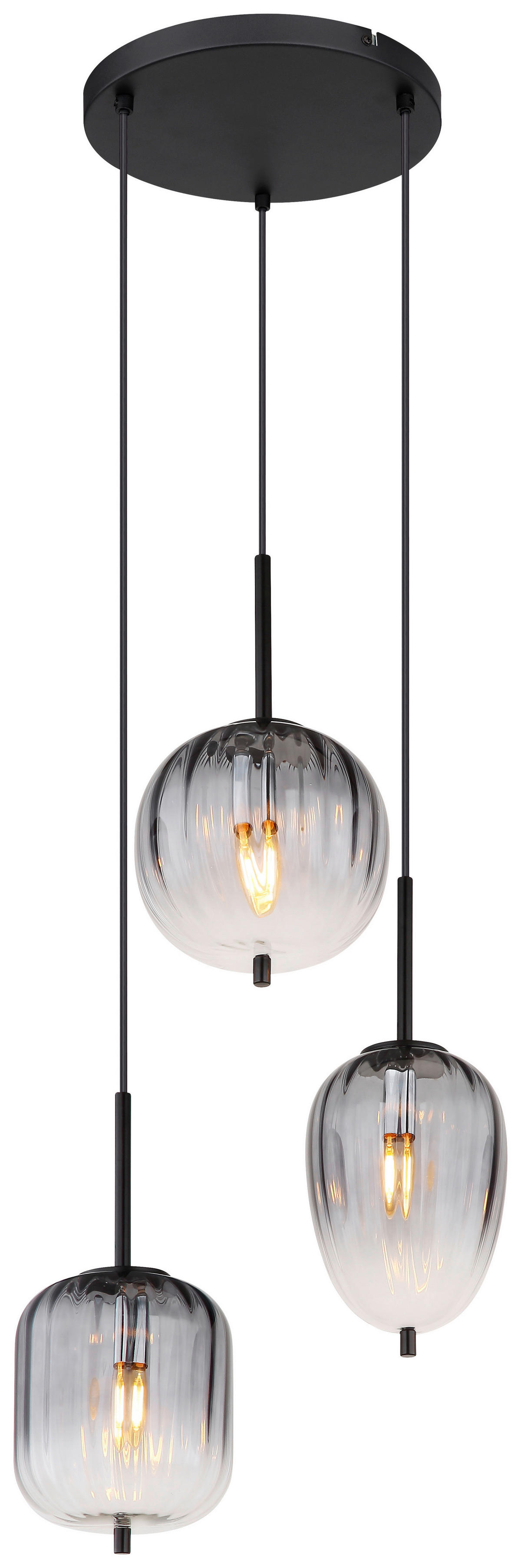 GLOBO Pendelleuchte mattschwarz Glas Metall H/D: ca. 120x46 cm 3.0 Brennstellen 15215-3 - mattschwarz (46,00/120,00cm) - GLOBO
