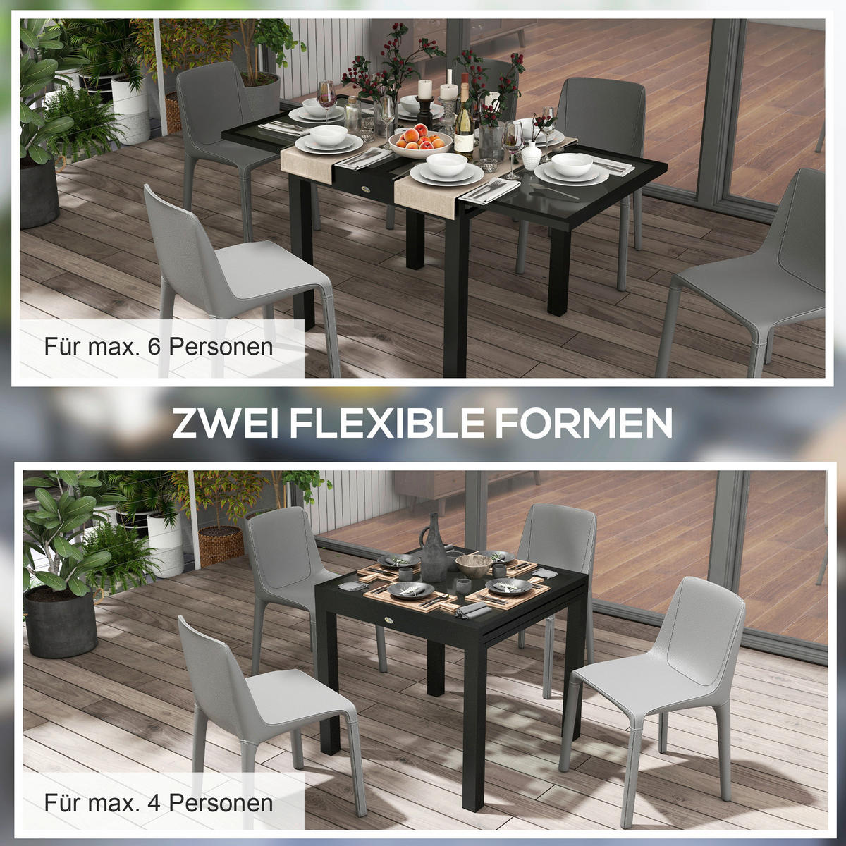 Outsunny Gartentisch schwarz Aluminium B/H/L: ca. 80x75x160 cm Gartentisch - schwarz (160,00/80,00/75,00cm) - Outsunny