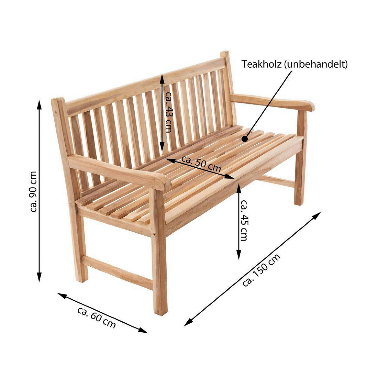 VCM Gartenbank braun Holz B/H/T/L: ca. 60x90x50x150 cm Gartenbank - braun (150,00/60,00/90,00cm) - VCM