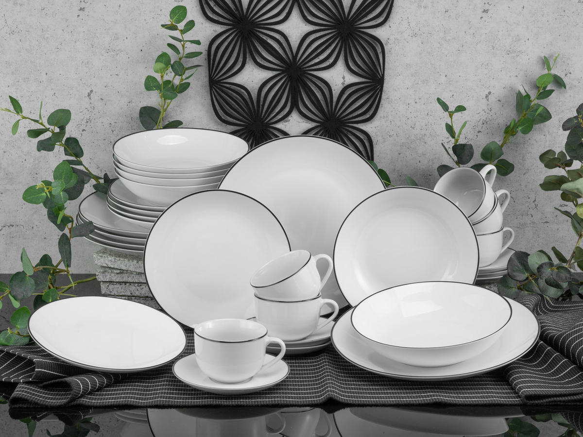 CreaTable Kombiservice Luna Black Line weiß Steinzeug 30 tlg. Luna Black Line - weiß - CreaTable