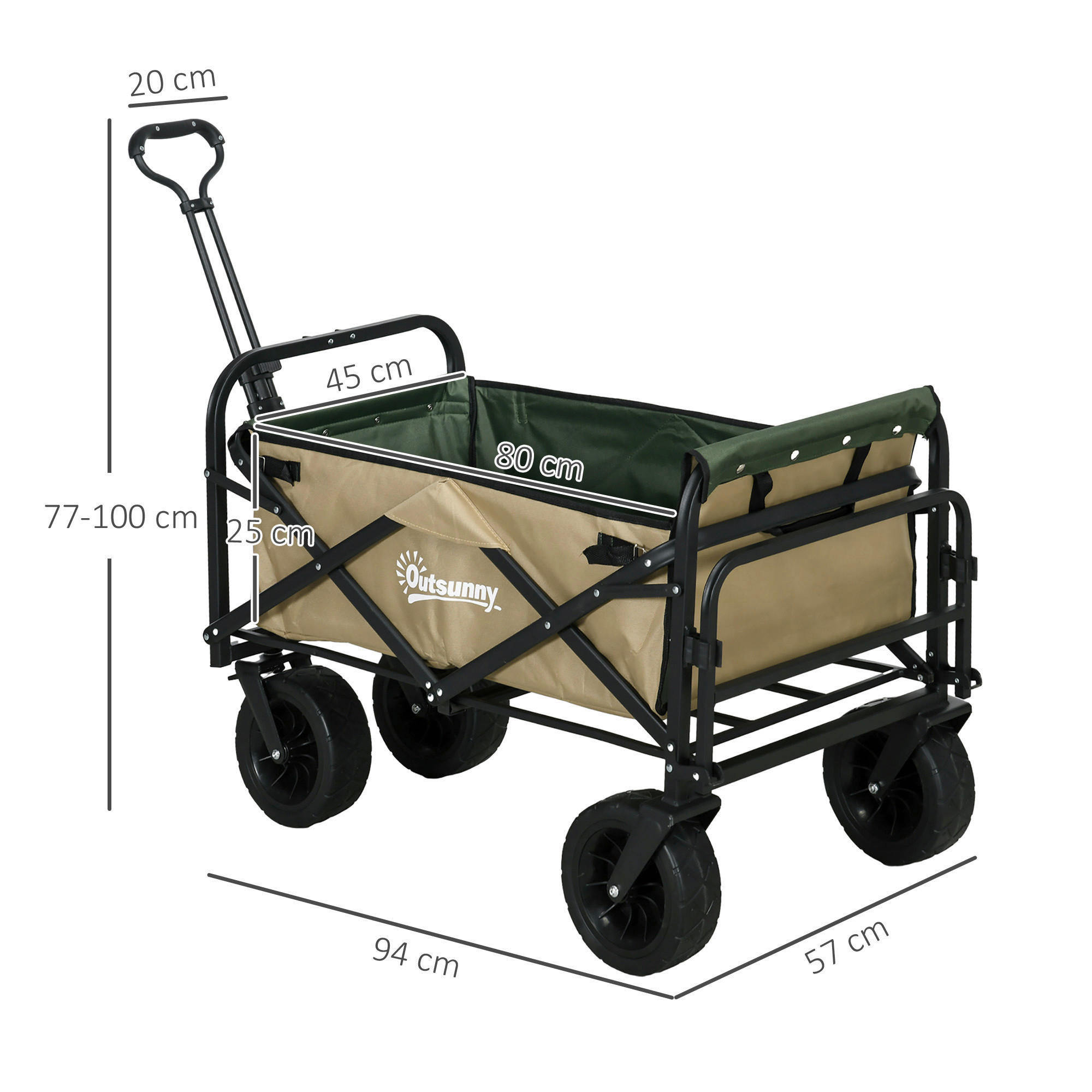 Outsunny Bollerwagen khaki B/H/L: ca. 57x94x100 cm Bollerwagen - khaki (100,00/57,00/94,00cm) - Outsunny